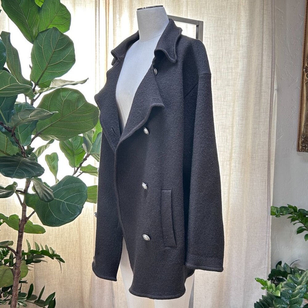 Wool Lagenlook Oversized Double Breasted Soft Layer Coat Jacket Minimalist M - Picture 2 of 13